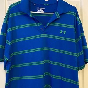 Men Under Armor Blue & Green stripe polo shirt Size: 2XL